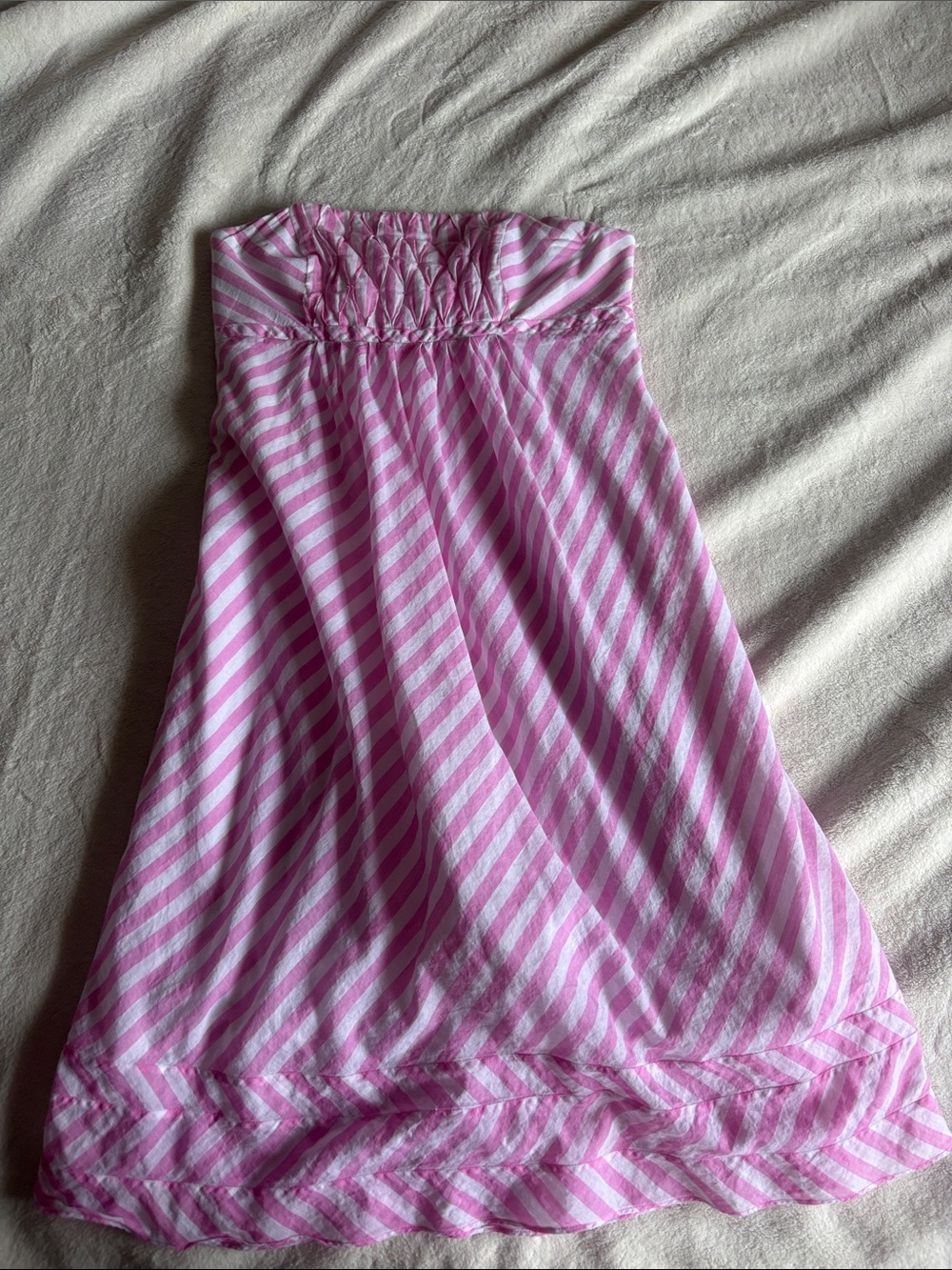 Pink and White Striped Strapless Sundress